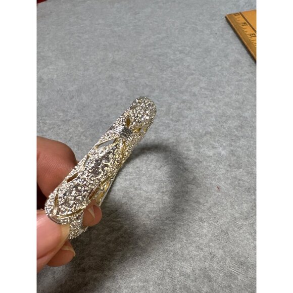 Vintage Silver-Tone Rhinestone Bangle Bracelet Elegant Jewelry - Picture 6 of 10